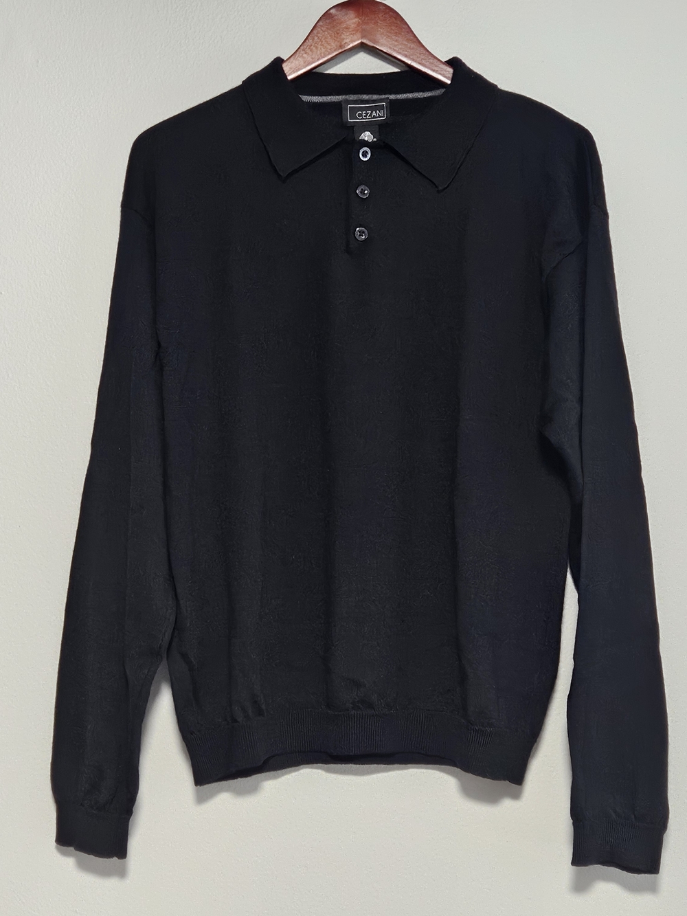 Cezani Black Long-Sleeve Polo Shirt